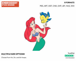 Ariel, Flounder - Disney's The Little Mermaid - Embroidery Design in 3 sizes & 8 formats