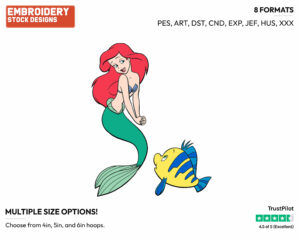 Ariel, Flounder - Disney's The Little Mermaid - Embroidery Design in 3 sizes & 8 formats