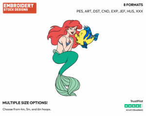 Ariel, Flounder Laughing - Disney's The Little Mermaid - Embroidery Design in 3 sizes & 8 formats