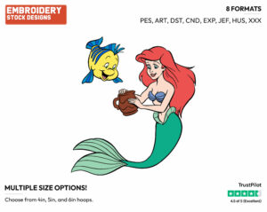 Ariel, Flounder - Disney's The Little Mermaid - Embroidery Design in 3 sizes & 8 formats