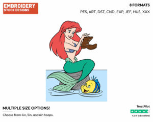 Ariel, Flounder - Disney's The Little Mermaid - Embroidery Design in 3 sizes & 8 formats