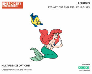 Ariel, Flounder - Disney's The Little Mermaid - Embroidery Design in 3 sizes & 8 formats