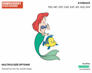 Ariel, Flounder - Disney's The Little Mermaid - Embroidery Design in 3 sizes & 8 formats