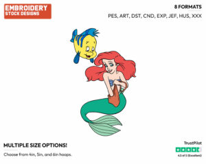 Ariel, Flounder - Disney's The Little Mermaid - Embroidery Design in 3 sizes & 8 formats