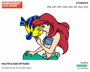 Ariel, Flounder - Disney's The Little Mermaid - Embroidery Design in 3 sizes & 8 formats