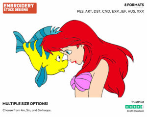 Ariel, Flounder - Disney's The Little Mermaid - Embroidery Design in 3 sizes & 8 formats