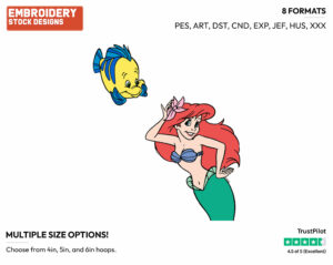 Ariel, Flounder - Disney's The Little Mermaid - Embroidery Design in 3 sizes & 8 formats
