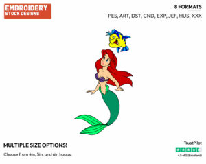 Ariel, Flounder - Disney's The Little Mermaid - Embroidery Design in 3 sizes & 8 formats