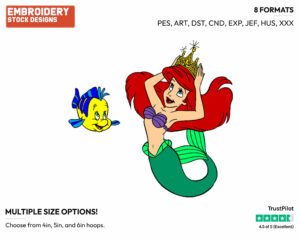 Ariel, Flounder - Disney's The Little Mermaid - Embroidery Design in 3 sizes & 8 formats