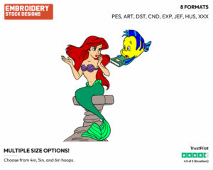 Ariel, Flounder - Disney's The Little Mermaid - Embroidery Design in 3 sizes & 8 formats