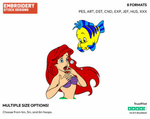 Ariel, Flounder - Disney's The Little Mermaid - Embroidery Design in 3 sizes & 8 formats
