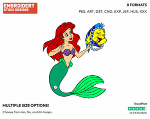 Ariel, Flounder - Disney's The Little Mermaid - Embroidery Design in 3 sizes & 8 formats