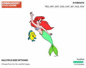 Ariel, Flounder - Disney's The Little Mermaid - Embroidery Design in 3 sizes & 8 formats