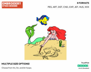 Ariel, Flounder - Disney's The Little Mermaid - Embroidery Design in 3 sizes & 8 formats