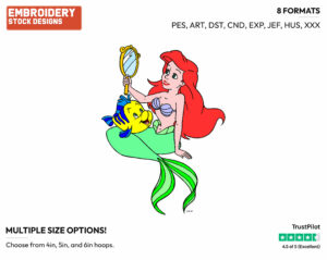 Ariel, Flounder - Disney's The Little Mermaid - Embroidery Design in 3 sizes & 8 formats