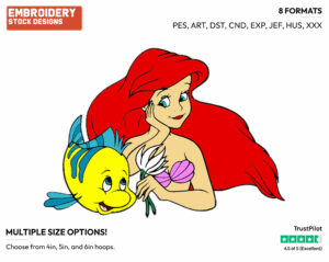 Ariel, Flounder - Disney's The Little Mermaid - Embroidery Design in 3 sizes & 8 formats