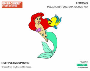 Ariel, Flounder - Disney's The Little Mermaid - Embroidery Design in 3 sizes & 8 formats