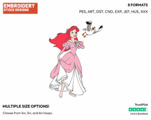 Ariel, Scuttle - Disney's The Little Mermaid - Embroidery Design in 3 sizes & 8 formats