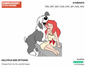 Max Licking Ariel's Face - Disney's The Little Mermaid - Embroidery Design in 3 sizes & 8 formats