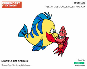 Sebastian Squeezing Flounder's Cheeks - Disney's The Little Mermaid - Embroidery Design in 3 sizes & 8 formats