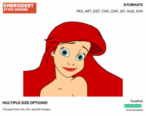 Ariel - Disney's The Little Mermaid - Embroidery Design in 3 sizes & 8 formats