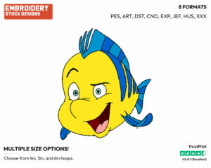 Flounder - Disney's The Little Mermaid - Embroidery Design in 3 sizes & 8 formats