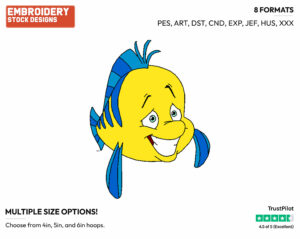 Flounder - Disney's The Little Mermaid - Embroidery Design in 3 sizes & 8 formats
