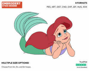 Young Ariel - Disney's The Little Mermaid - Embroidery Design in 3 sizes & 8 formats
