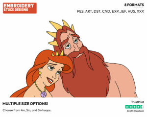 Triton, Athena - Disney's The Little Mermaid - Embroidery Design in 3 sizes & 8 formats