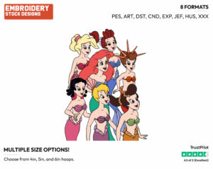 Ariel And Her Sisters - Disney's The Little Mermaid - Embroidery Design in 3 sizes & 8 formats