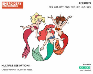 Ariel, Attina, Arista - Disney's The Little Mermaid - Embroidery Design in 3 sizes & 8 formats