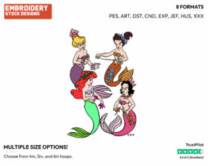 Ariel, Andrina, Adella, Alana - Disney's The Little Mermaid - Embroidery Design in 3 sizes & 8 formats