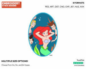 Ariel, Attina, Adella, Andrina - Disney's The Little Mermaid - Embroidery Design in 3 sizes & 8 formats