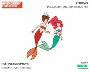 Ariel, Attina - Disney's The Little Mermaid - Embroidery Design in 3 sizes & 8 formats