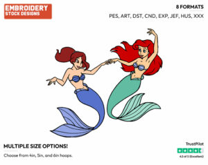 Aquata, Ariel Dancing - Disney's The Little Mermaid - Embroidery Design in 3 sizes & 8 formats