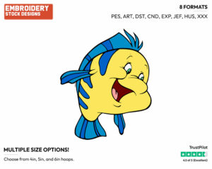 Flounder - Disney's The Little Mermaid - Embroidery Design in 3 sizes & 8 formats