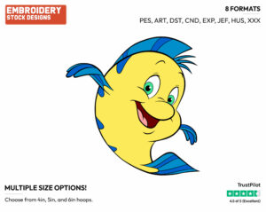 Flounder Smiling - Disney's The Little Mermaid - Embroidery Design in 3 sizes & 8 formats