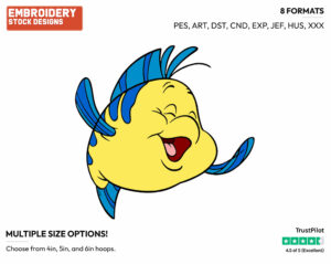 Flounder Cheering - Disney's The Little Mermaid - Embroidery Design in 3 sizes & 8 formats