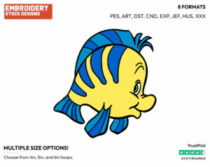 Flounder Side View - Disney's The Little Mermaid - Embroidery Design in 3 sizes & 8 formats
