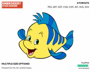 Cute Flounder - Disney's The Little Mermaid - Embroidery Design in 3 sizes & 8 formats