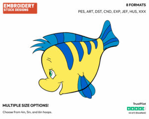 Flounder Side View - Disney's The Little Mermaid - Embroidery Design in 3 sizes & 8 formats