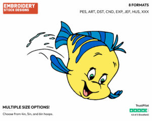 Flounder Jumping - Disney's The Little Mermaid - Embroidery Design in 3 sizes & 8 formats
