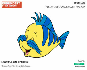 Flounder Playing Hide And Seek - Disney's The Little Mermaid - Embroidery Design in 3 sizes & 8 formats
