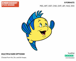 Cheerful Flounder - Disney's The Little Mermaid - Embroidery Design in 3 sizes & 8 formats