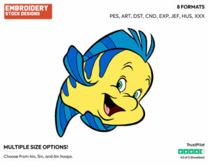 Flounder - Disney's The Little Mermaid - Embroidery Design in 3 sizes & 8 formats