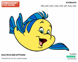 Flounder - Disney's The Little Mermaid - Embroidery Design in 3 sizes & 8 formats