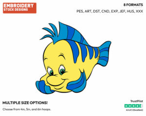 Cute Flounder - Disney's The Little Mermaid - Embroidery Design in 3 sizes & 8 formats