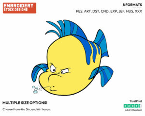 Flounder Blowing Bubbles - Disney's The Little Mermaid - Embroidery Design in 3 sizes & 8 formats