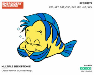Flounder Napping - Disney's The Little Mermaid - Embroidery Design in 3 sizes & 8 formats