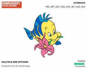 Flounder Holding Flower - Disney's The Little Mermaid - Embroidery Design in 3 sizes & 8 formats